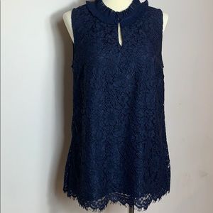 4/$20 J Crew navy ruffle neck lace tank shirt